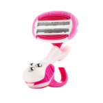 Pink and white razor on a white background