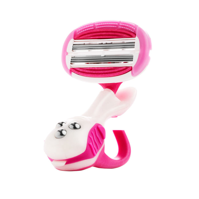 Pink and white razor on a white background