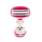 Pink and white women's razor on a white background